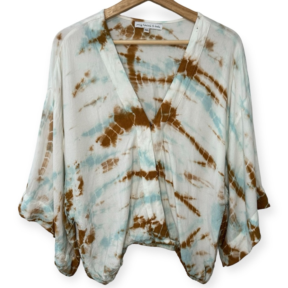 Young Fabulous & Broke Tie Die Surplice Front Wide Flutter Sleeves Top Medium